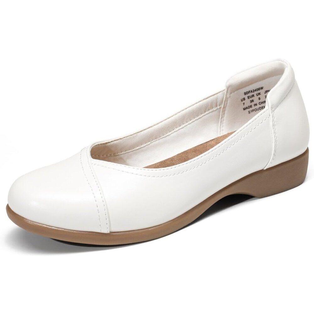 Dream Pairs Women's White Polyurethane (PU) Low Wedge Heels Ballet Flats